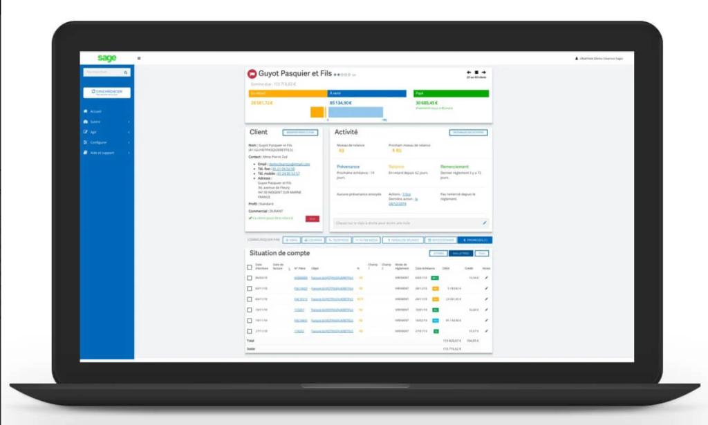Visibilité offerte par la solution Sage Recouvrement de Créances.
