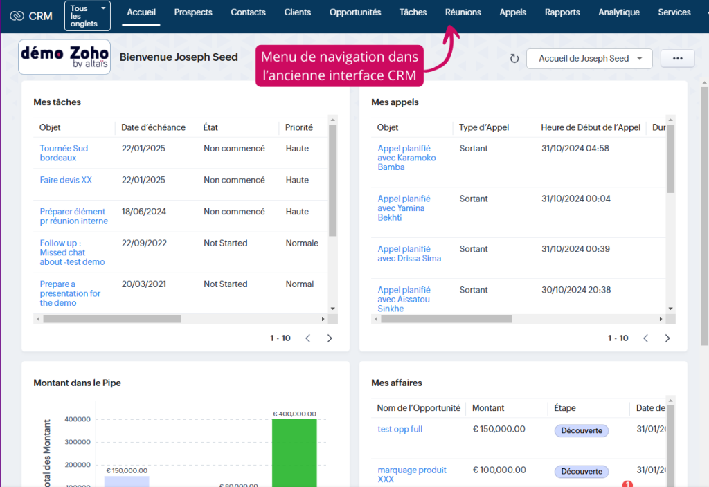 Ancienne interface Zoho CRM for Everyone par votre prestataire Zoho.