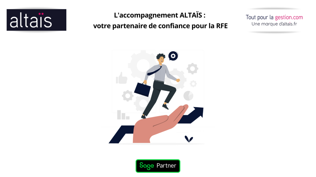 Comprendre vos problématiques clients sur la Facture électronique et mettre en lien une aide et un accompagnement personnalisé sur la Réforme Facture Electronique. Cet accompagnement nécessaire est demandé par nos clients concerne très souvent la compréhension de la réforme RFE, l'audit des flux, le bon choix de la ou des plateformes agréées et la formation continue sur les outils et les modalités de la RFE. ALTAÏS : votre partenaire de confiance pour la RFE autour des solutions SAGE 100, batigest et Sage 50, mais aussi Pennylane et EBP. Aide au choix de la bonne PDP, Plateforme Agréée sur vos types de clients et vos types de factures fournisseurs comme client