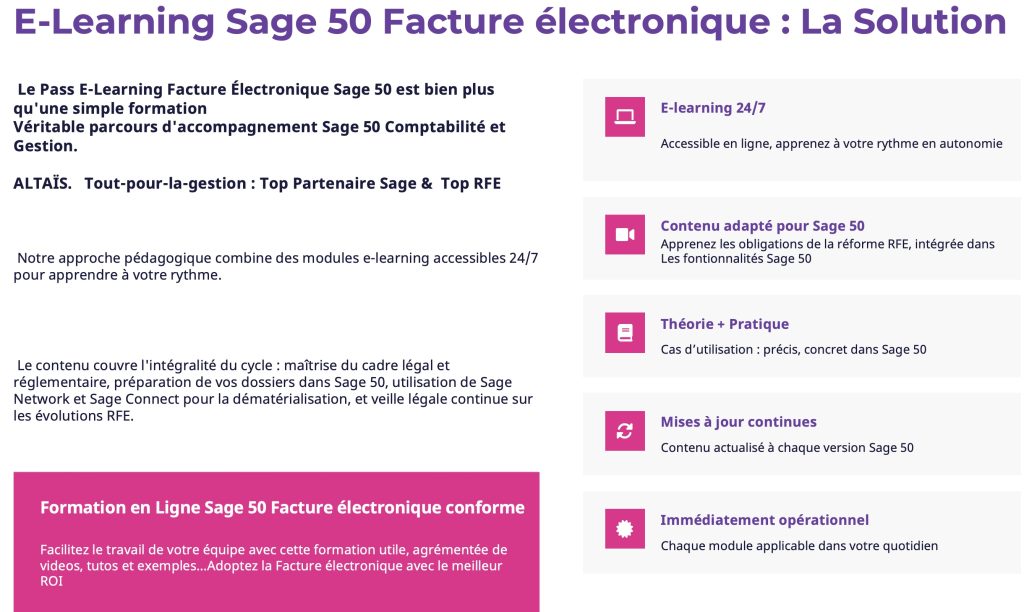 Sage 50 formation Facture Électronique : la formation E-learning plan de formation en ligne tout-pour-la-gestion