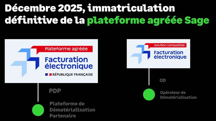 Sage Plateforme Agréée Certifiée : SAGE est PA (PDP) Facturation électronique officielle , Immatriculée Fin Décembre 2025