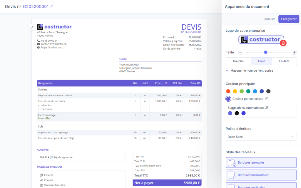 Costructor solution batiment en SaaS sur devis client Btp en ligne par tout-pour-la-gestion