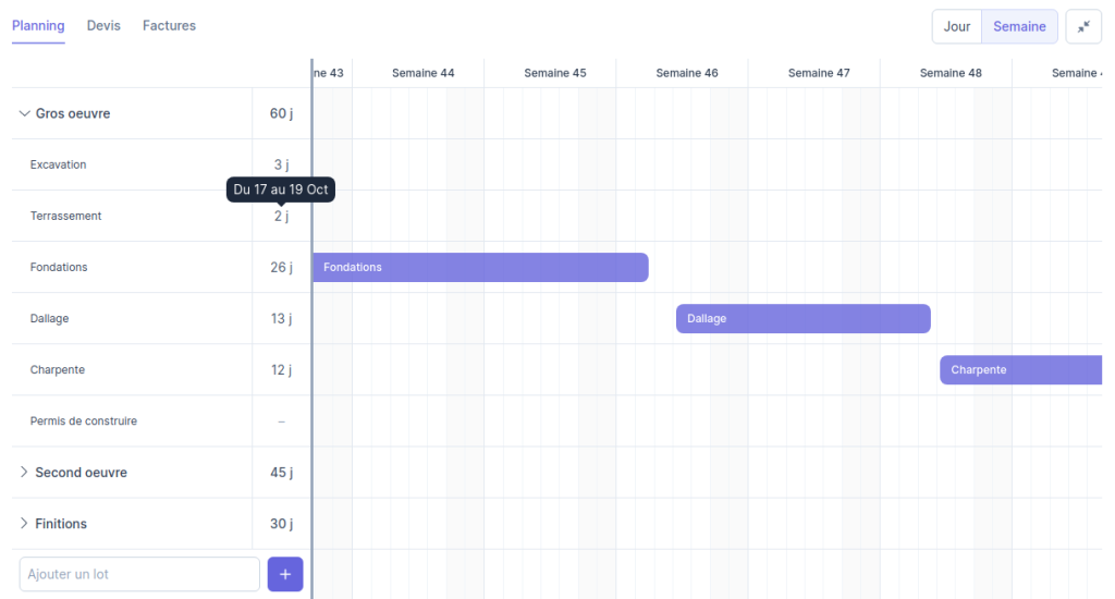 Costructor logiciel batiment en SaaS sur la planification des interventions de chantier BTP par tout-pour-la-gestion, tout est accessible en ligne