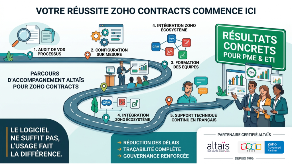 Intégration Zoho Contracts par Altaïs avec configuration des modèles, circuits de validation et formation des utilisateurs