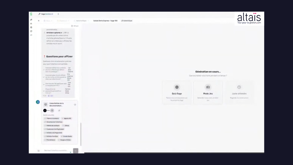 Sage Expérience IA comment donner un prompt pour Sage 100 Altais Tout-pour-la-gestion