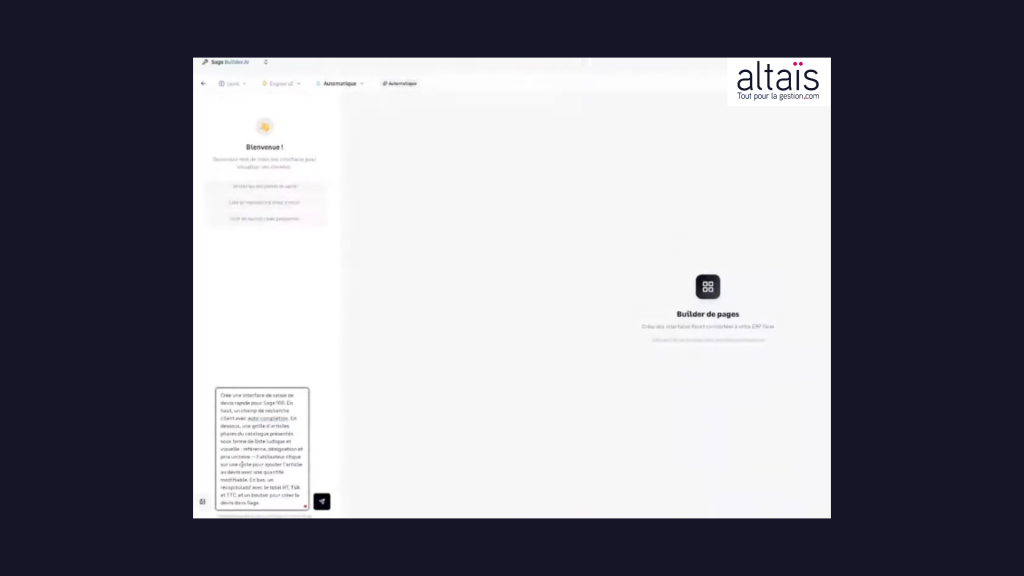 Sage Expérience IA comment donner un prompt pour Sage 100 Altais Tout-pour-la-gestion