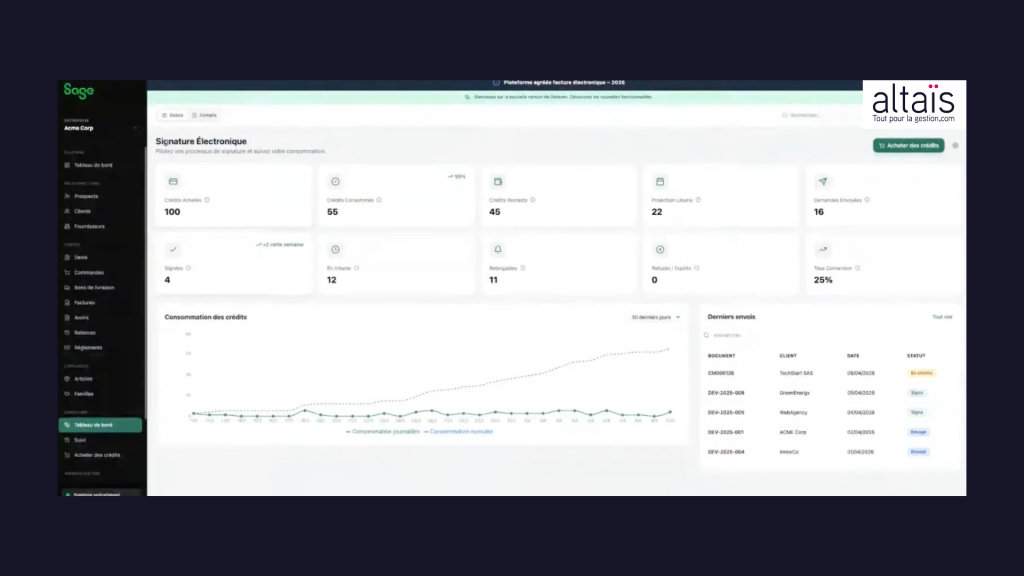 Sage Expérience IA Devis signature electronique client Altais Tout-pour-la-gestion