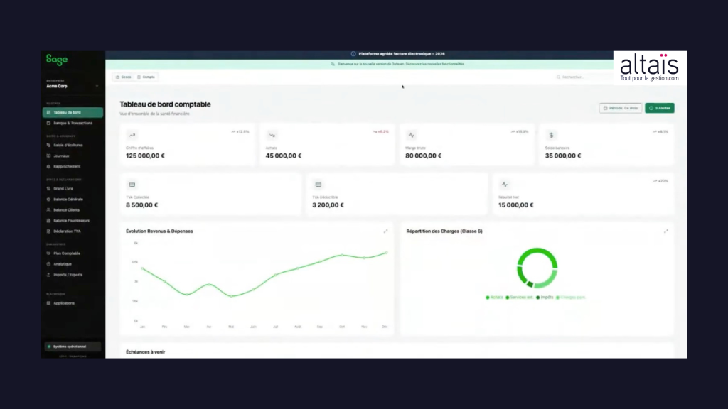 Sage Expérience IA Tableaux de bord compta Sage 100 interactif Altais Tout-pour-la-gestion