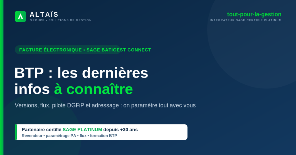 Facture électronique Sage Batigest Connect Plateforme agréée : les dernières infos à connaître sur inscription PA et adressage