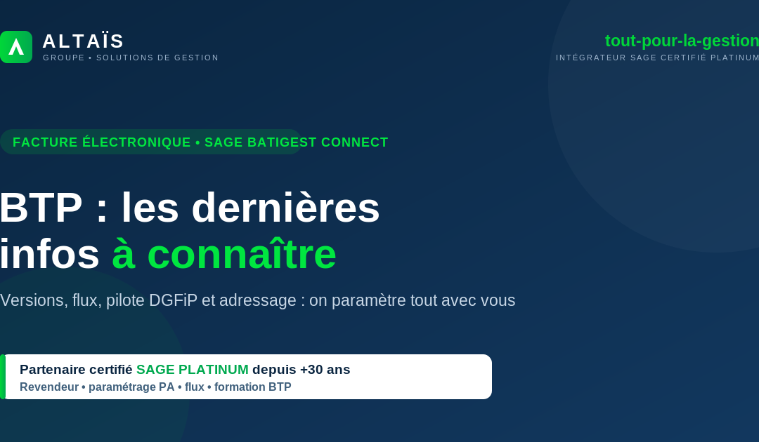 Facture électronique Sage Batigest Connect : les dernières infos à connaître inscription PA et adressage (accompagnement)
