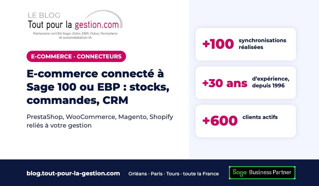 E-commerce connecté à Sage 100 ou EBP : stocks, commandes, CRM