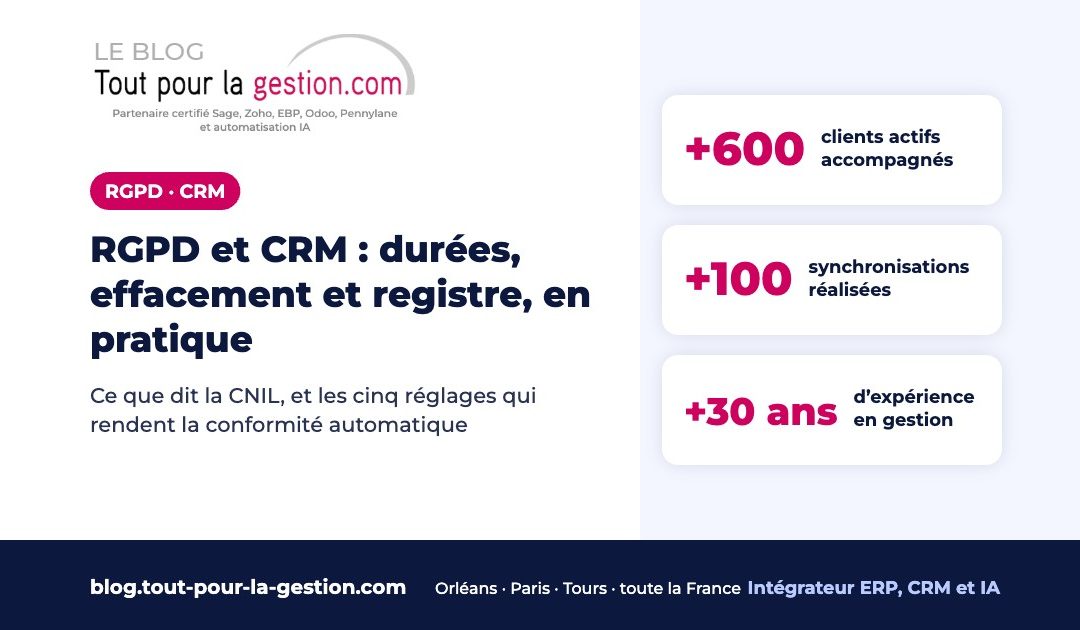 RGPD et CRM : durées de conservation, effacement et registre, en pratique