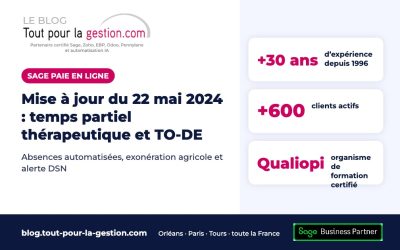 Sage paie en ligne, mai 2024 : temps partiel thérapeutique et TO-DE