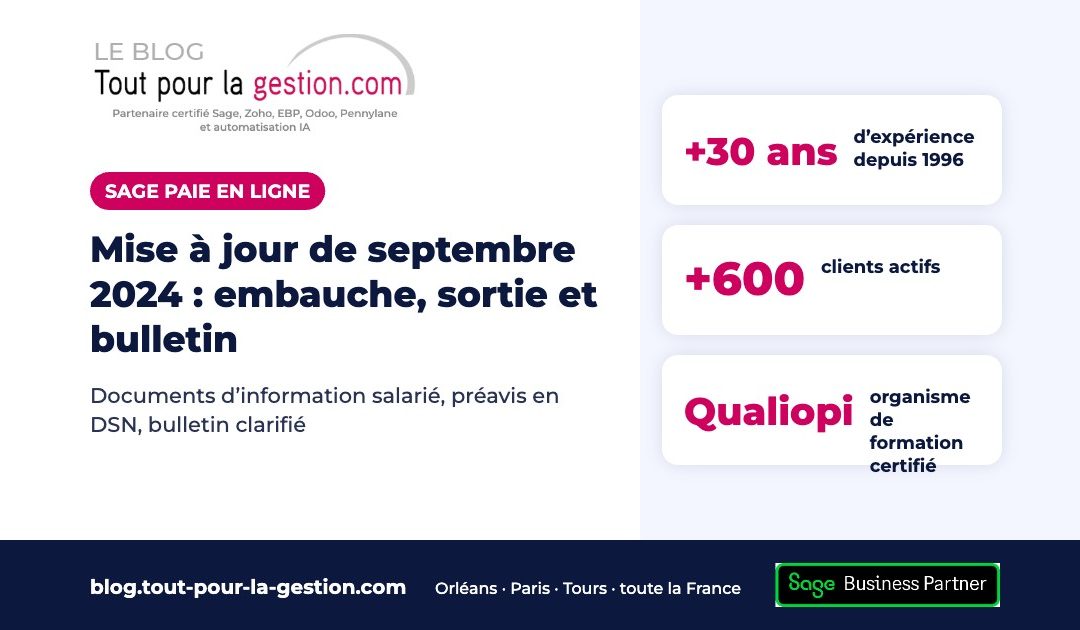 Sage paie en ligne, septembre 2024 : embauche, sortie et bulletin