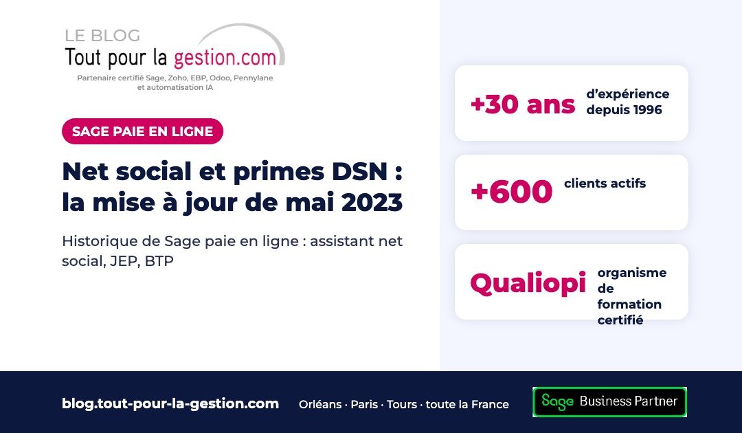Sage paie en ligne : net social et primes DSN, la MAJ de mai 2023