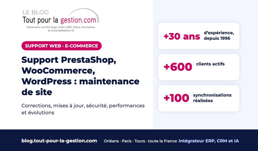 Support PrestaShop, WooCommerce, WordPress : maintenance de site