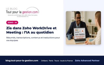 Zia dans Zoho WorkDrive et Zoho Meeting : résumés, transcriptions et contenus IA